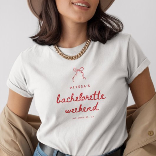 Elegant Coquette Bow Custom Bachelorette Weekend T-Shirt