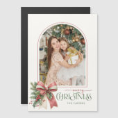 Elegant Coquette Bow Merry Christmas Arch Photo Magnetkarte (Vorne/Hinten)