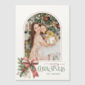 Elegant Coquette Bow Merry Christmas Arch Photo Magnetkarte (Vorderseite)