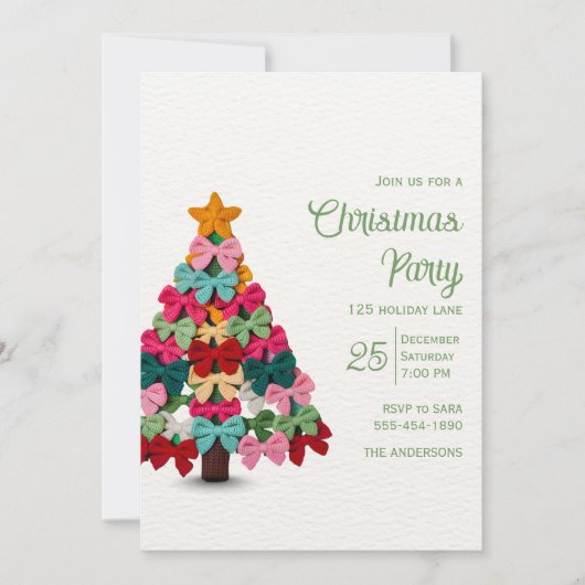 Elegant coquette bows christmas tree party  einladung (Vorderseite)