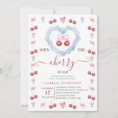 Elegant Coquette Cherry on Top Baby Shower Einladung (Vorderseite)