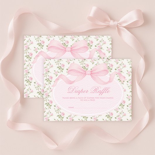 Elegant Coquette Pink Bow Diaper Raffle Begleitkarte