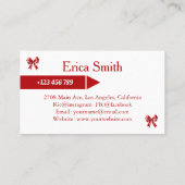 Elegant Coquette Red Bow Visitenkarte (Rückseite)