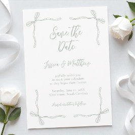 Elegant Coquette Sage Green Bows and Vows Wedding Save The Date