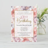 Elegant Coral and Lavender Peony 101st Birthday Einladung (Stehend Vorderseite)