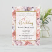 Elegant Coral and Lavender Peony 60th Birthday  Einladung (Stehend Vorderseite)