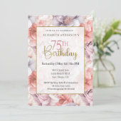 Elegant Coral and Lavender Peony 75th Birthday  Einladung (Stehend Vorderseite)
