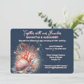 Elegant Coral Blue Beach Wedding Invitation Einladung (Stehend Vorderseite)
