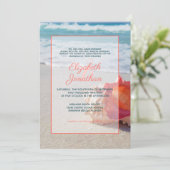 Elegant Coral Blue Tropical Beach Ombre Wedding Einladung (Stehend Vorderseite)