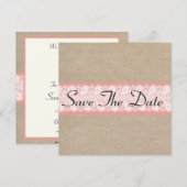 Elegant Coral Burlap Lace Save the Date (Vorne/Hinten)