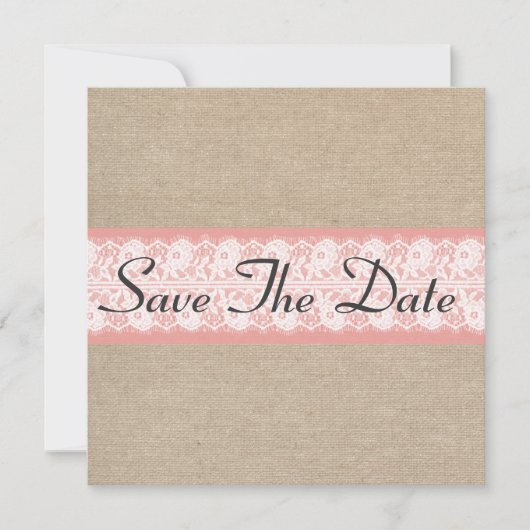 Elegant Coral Burlap Lace Save the Date (Vorderseite)