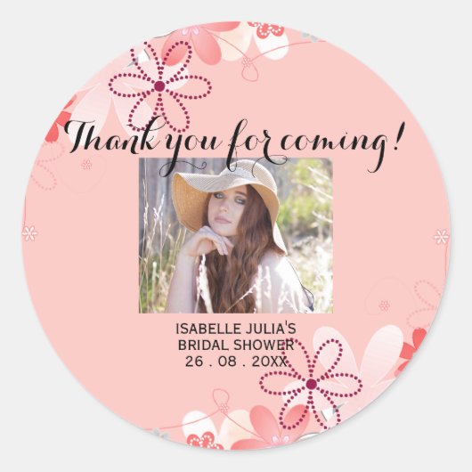 Elegant Coral DANKE IHNEN, DASS SIE KOMMEN! Brautp Runder Aufkleber (Vorderseite)
