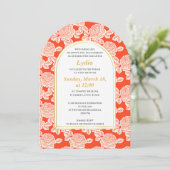 Elegant Coral Floral Bat Mitzvah Einladung (Stehend Vorderseite)