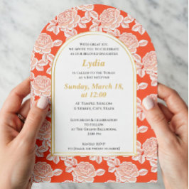 Elegant Coral Floral Bat Mitzvah Einladung