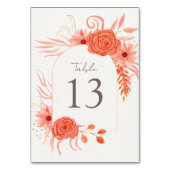 Elegant Coral Floral Terracotta Wedding Tischnummer (Rückseite)