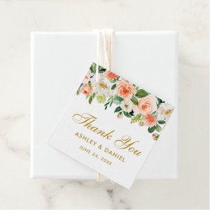 Elegant Coral Floral Wedding Danke Gold Geschenkanhänger