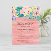 Elegant Coral Gelbe Flora Wasserfarbe Quinceañera Einladung (Stehend Vorderseite)