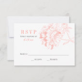 Elegant Coral Gray Floral Peony Wedding RSVP Karte (Vorderseite)