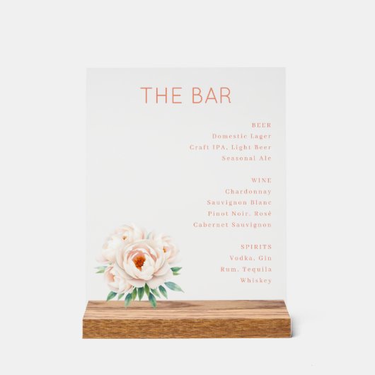 Elegant Coral Minimalist Bar Menu Acrylschild (Vorderseite)