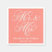 Elegant Coral Mr. and Mrs. Script Custom Monogram Serviette (Vorderseite)
