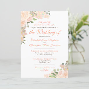 Elegant Coral Peach Boho Flatorale Hochzeit Einladung