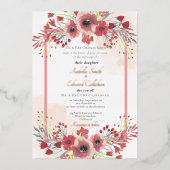 Elegant Coral Peony Floral Wreath Wedding Foil Inv Folieneinladung (Vorderseite)