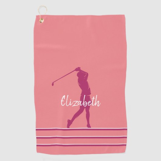Elegant Coral Pink Magenta Golfer  Golfhandtuch (Vorderseite)