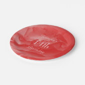 Elegant Coral Pink Rose, Name, 14. Geburtstagspart Pappteller (Schrägansicht)