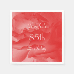 Elegant Coral Pink Rose, Name, 85. Geburtstagspapi Serviette