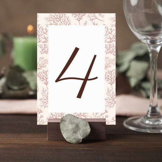 Elegant Coral Reef Wedding Table Number Card Tischnummer