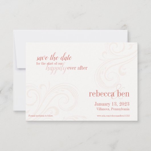 Elegant Coral Rett-the-Date, Caroline Wedding Save The Date (Vorderseite)