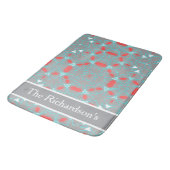 Elegant Coral Turquoise Grey Geometric Pattern Badematte (Schrägansicht)
