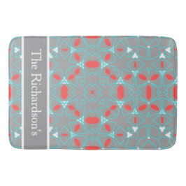 Elegant Coral Turquoise Grey Geometric Pattern  Badematte