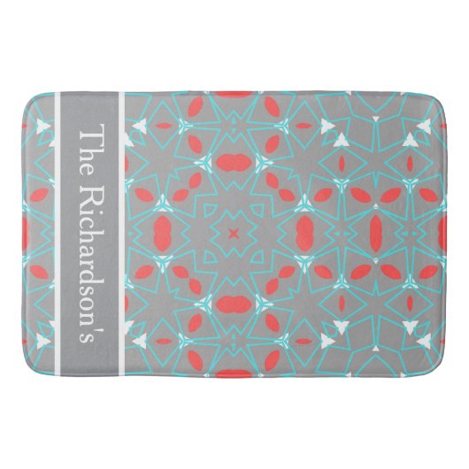 Elegant Coral Turquoise Grey Geometric Pattern Badematte (Vorderseite)