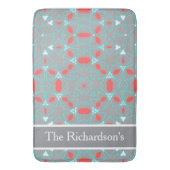 Elegant Coral Turquoise Grey Geometric Pattern Badematte (Vorderseite Vertikal)