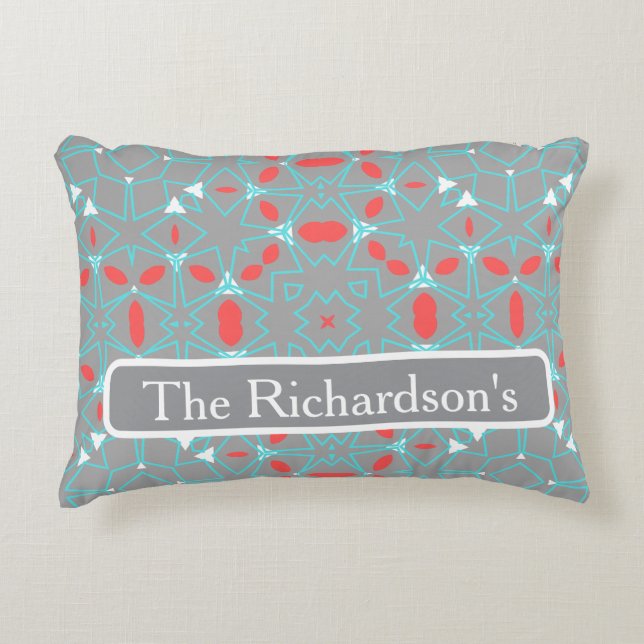 Elegant Coral Turquoise Grey Geometric Pattern  Dekokissen (Vorderseite)