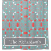 Elegant Coral Turquoise Grey Geometric Pattern Duschvorhang (Vorderseite)