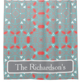 Elegant Coral Turquoise Grey Geometric Pattern  Duschvorhang