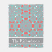 Elegant Coral Turquoise Grey Geometric Pattern  Fleecedecke (Vorderseite)