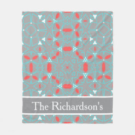 Elegant Coral Turquoise Grey Geometric Pattern  Fleecedecke