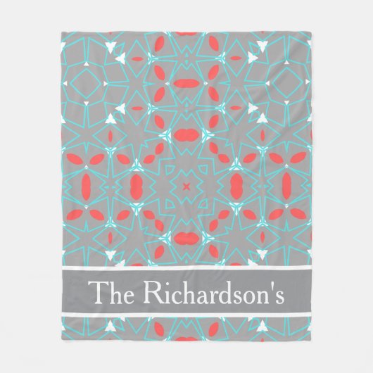 Elegant Coral Turquoise Grey Geometric Pattern  Fleecedecke (Vorderseite)