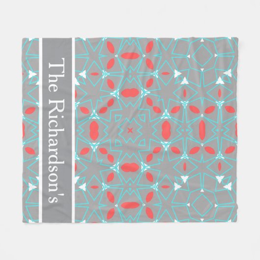 Elegant Coral Turquoise Grey Geometric Pattern Fleecedecke (Vorderseite (Horizontal))