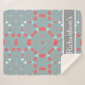 Elegant Coral Turquoise Grey Geometric Pattern Sherpadecke (Vorderseite (Horizontal))