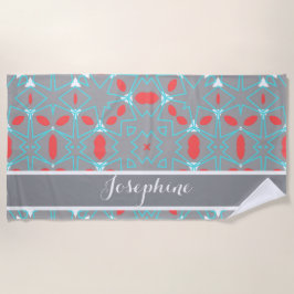 Elegant Coral Turquoise Grey Geometric Pattern  Strandtuch