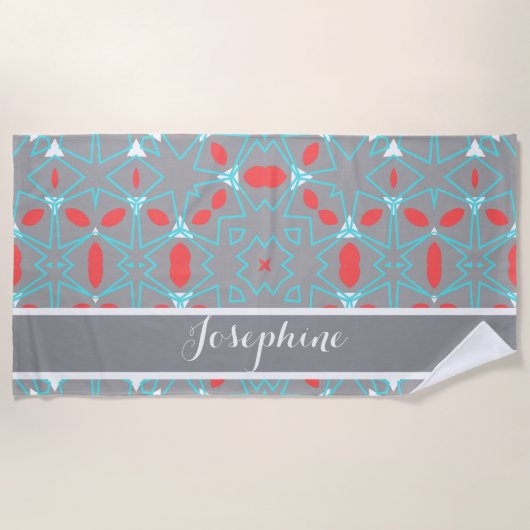 Elegant Coral Turquoise Grey Geometric Pattern Strandtuch (Vorderseite)