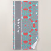 Elegant Coral Turquoise Grey Geometric Pattern Strandtuch (Vorderseite)