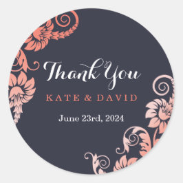 Elegant Coral und Blue Danke Stickers