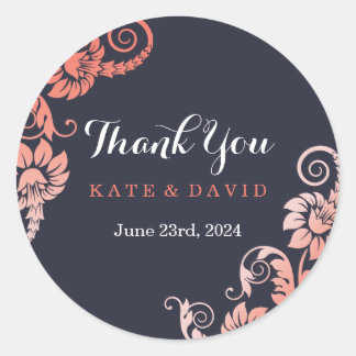 Elegant Coral und Blue Danke Stickers