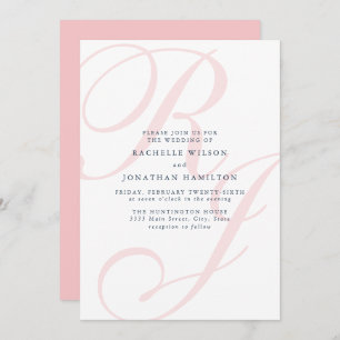 Elegant Coral Wedding Monogram Minimale Einladung