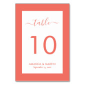 Elegant Coral Wedding Tischnummer (Vorderseite)